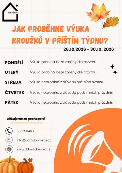 Výuka v&nbsp;týdnu 26.–⁠30.&nbsp;října